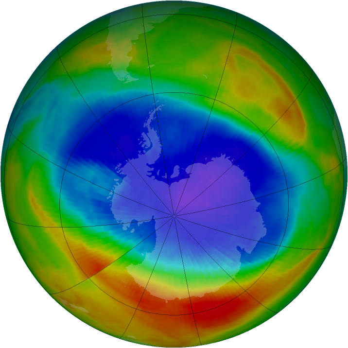 Antarctic ozone map for 16 September 1991